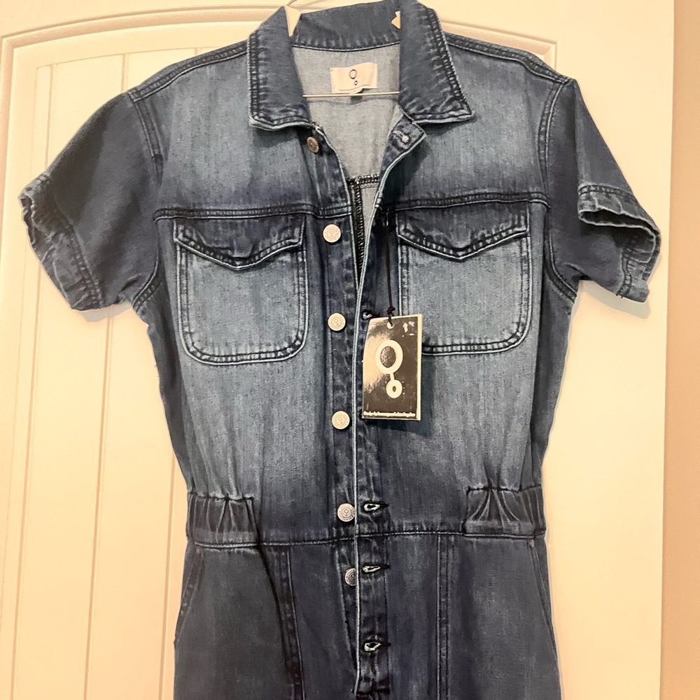 Denim Short-Sleeve Jumpsuit Insane Gene S